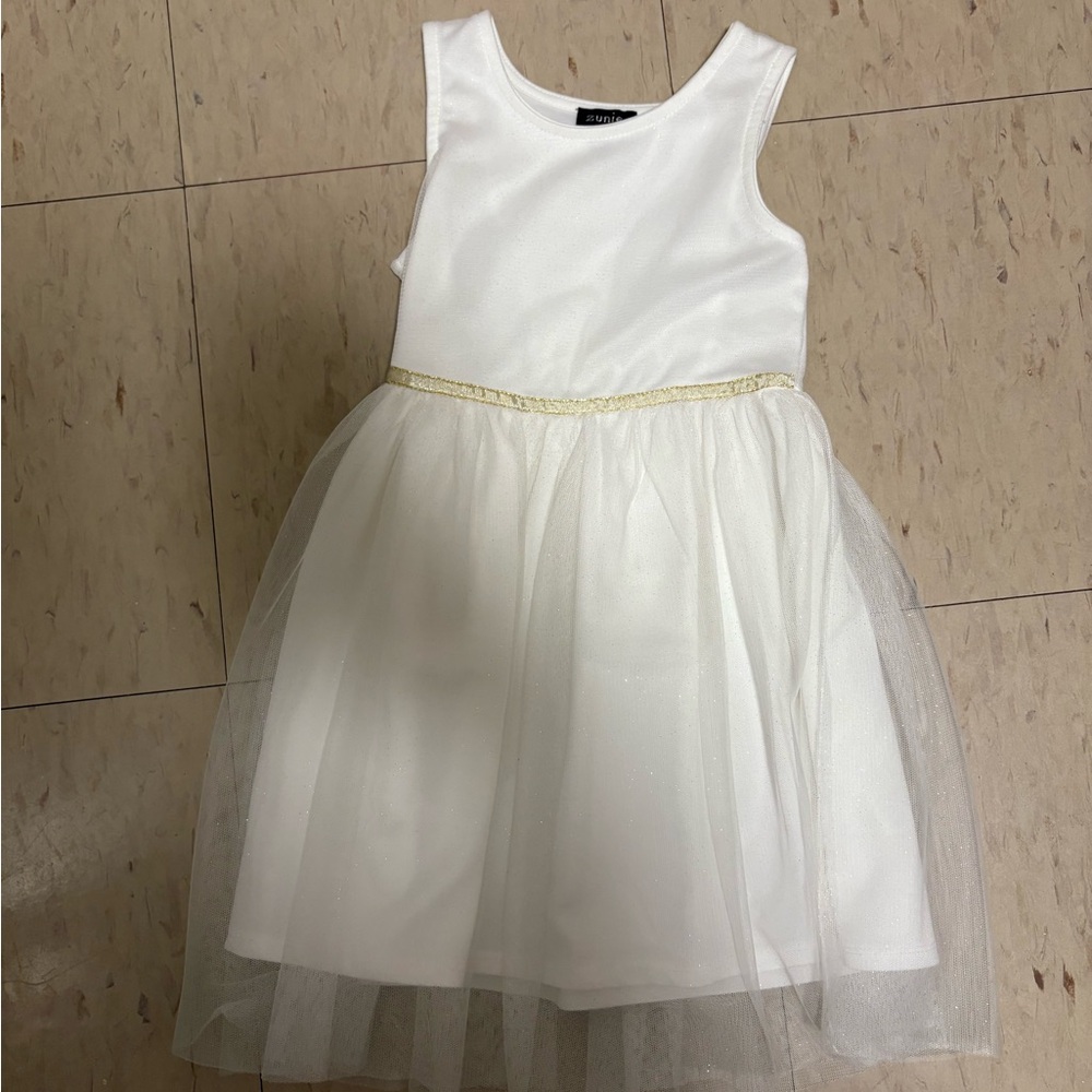Zunie White and Gold Formal Kids Dress